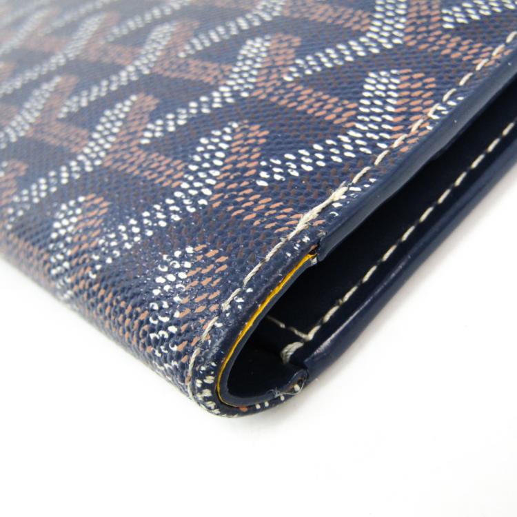 Pre Owned Goyard Navy Goyardine Coated Canvas Leather Long Wallet