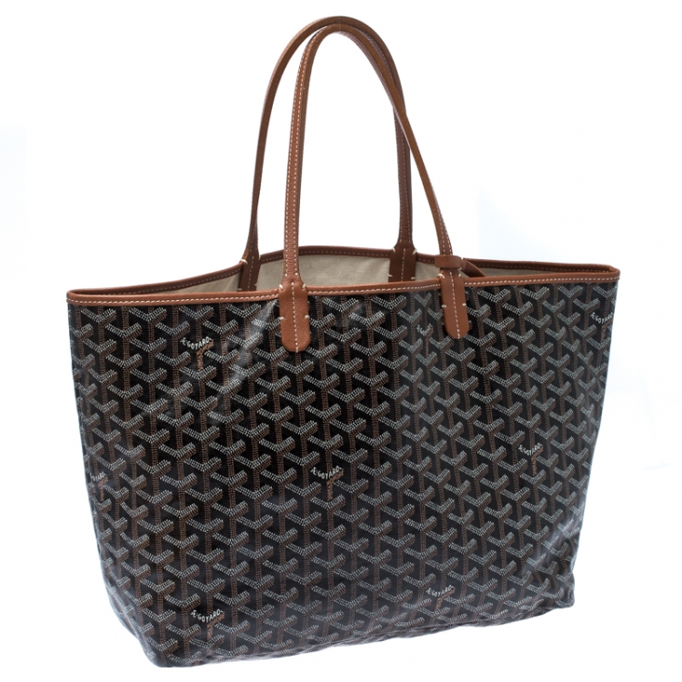 Pre Owned Goyard Brown/Tan Coated Canvas and Leather St. Louis Tote