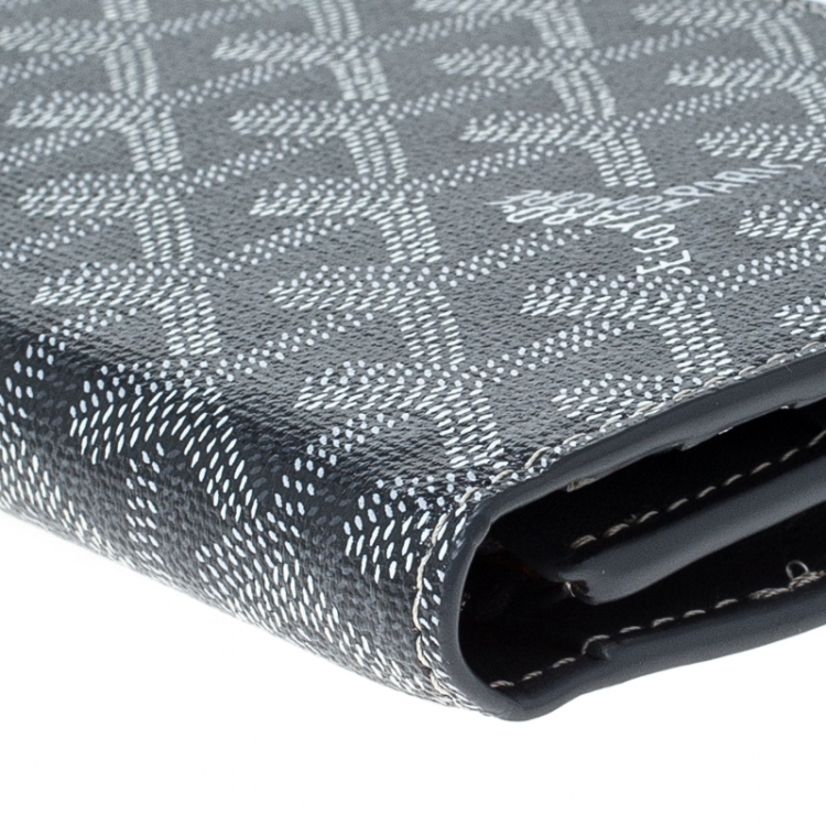 Pre Owned Goyard Grey/White Coated Canvas Flap Continental Wallet