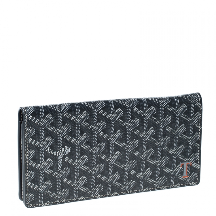 Pre Owned Goyard Grey/White Coated Canvas Flap Continental Wallet