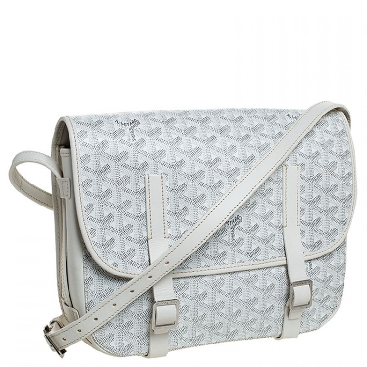Pre Owned Goyard White Chevron Print Coated Canvas Belvedere MM Bag Saddle Bag