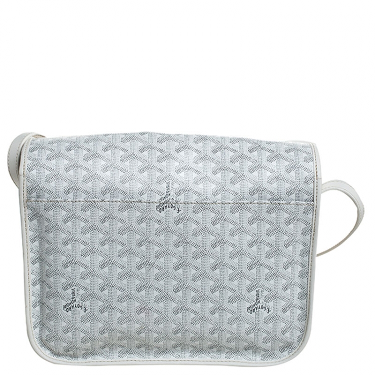 Pre Owned Goyard White Chevron Print Coated Canvas Belvedere MM Bag Saddle Bag