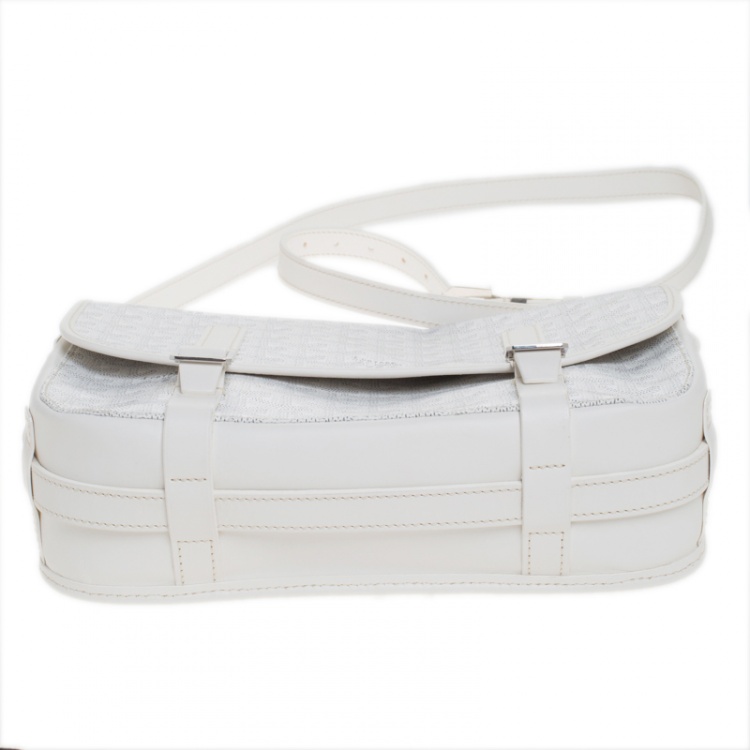 Pre Owned Goyard White Chevron Print Coated Canvas Belvedere MM Bag Saddle Bag