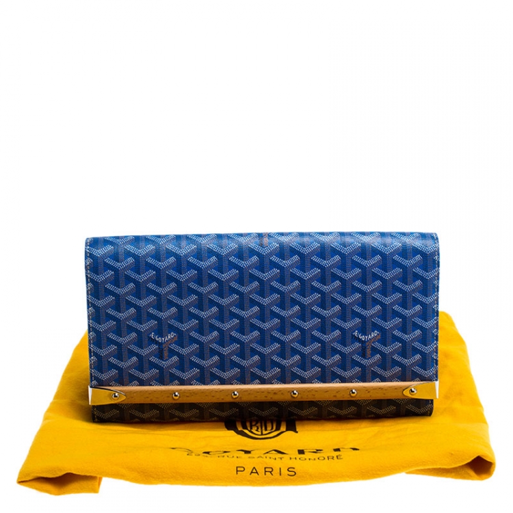 Pre Owned Goyard Blue Coated Canvas Monte Carlo Bois Clutch