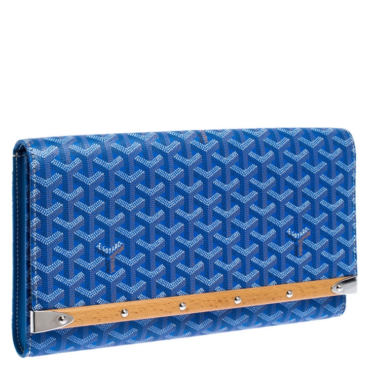Pre Owned Goyard Blue Coated Canvas Monte Carlo Bois Clutch