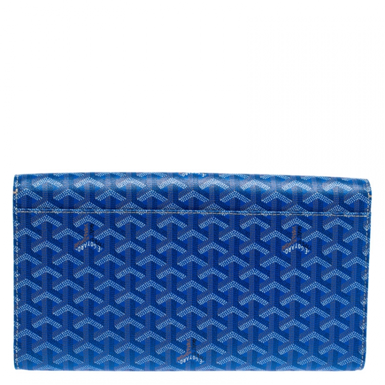 Pre Owned Goyard Blue Coated Canvas Monte Carlo Bois Clutch