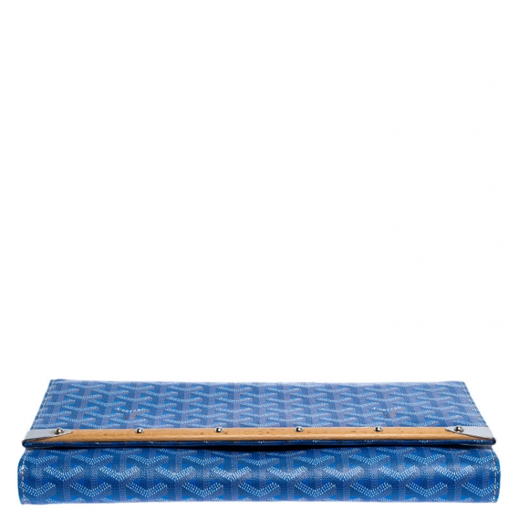 Pre Owned Goyard Blue Coated Canvas Monte Carlo Bois Clutch