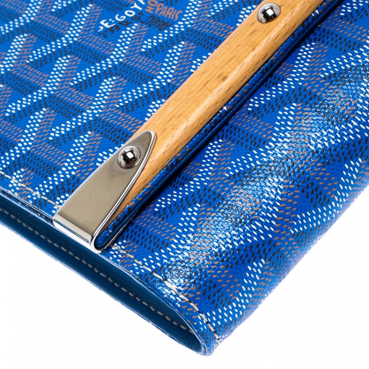 Pre Owned Goyard Blue Coated Canvas Monte Carlo Bois Clutch
