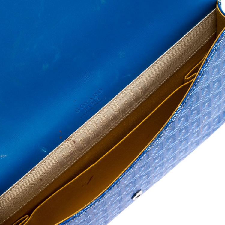 Pre Owned Goyard Blue Coated Canvas Monte Carlo Bois Clutch