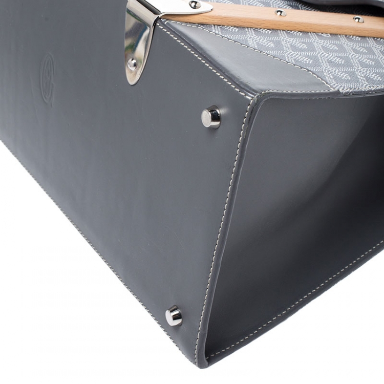 Pre Owned  Goyard Grey Coated Canvas and Leather MM Saigon Top Handle Bag 