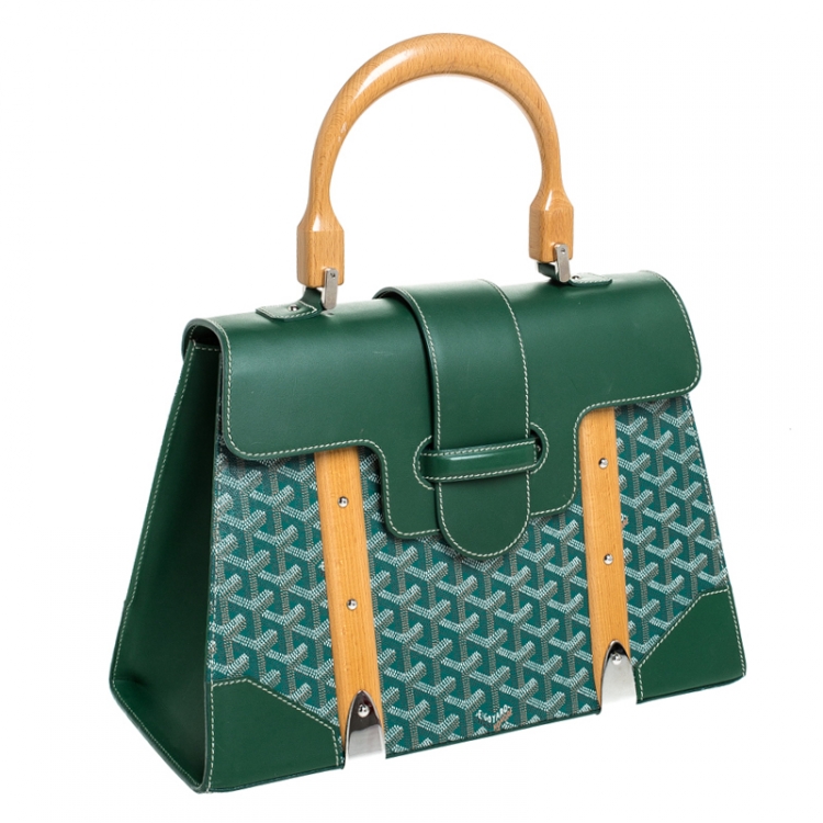 Pre Owned Goyard Green Coated Canvas and Leather MM Saigon Top Handle Bag