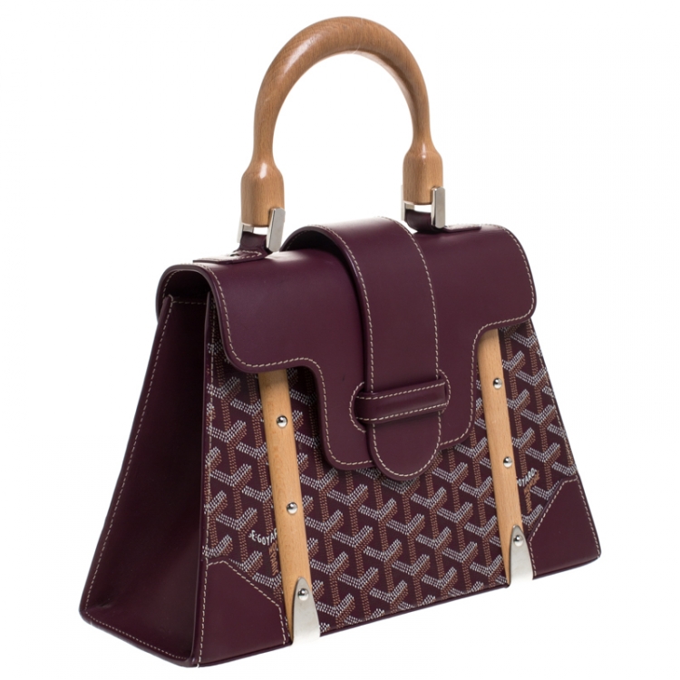 Pre Owned Goyard Burgandy Coated Canvas and Leather PM Saigon Top Handle Bag