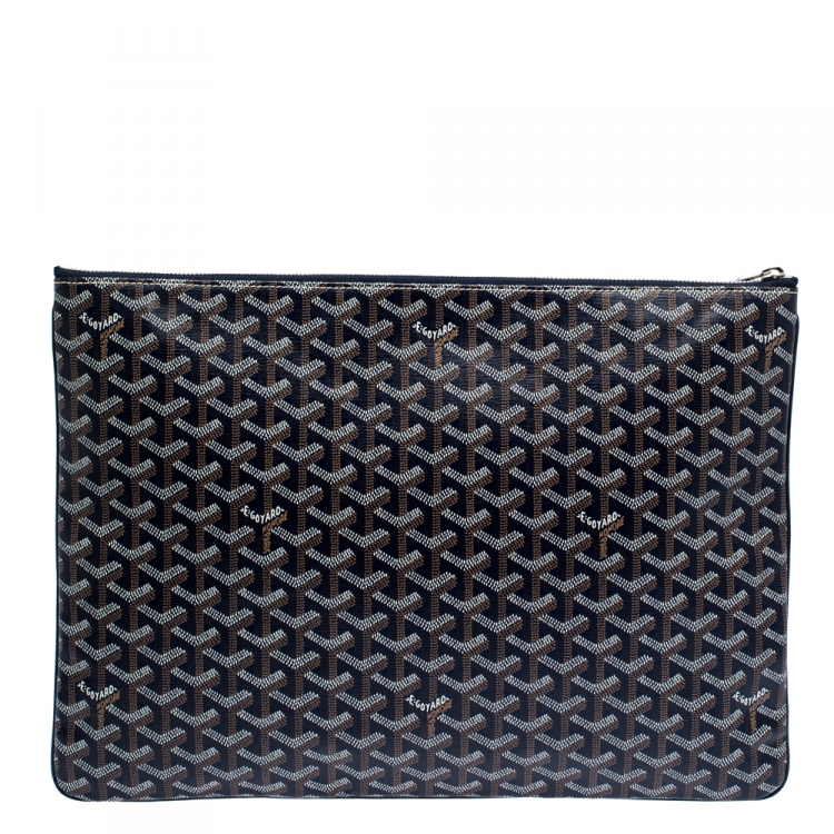 Pre Owned Goyard Blue Goyardine Coated Canvas Senat GM Clutch 