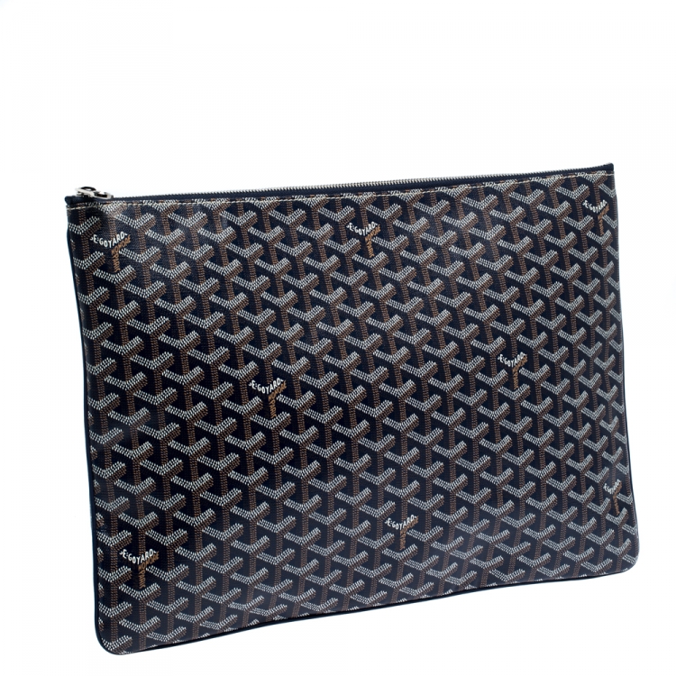 Pre Owned Goyard Blue Goyardine Coated Canvas Senat GM Clutch 