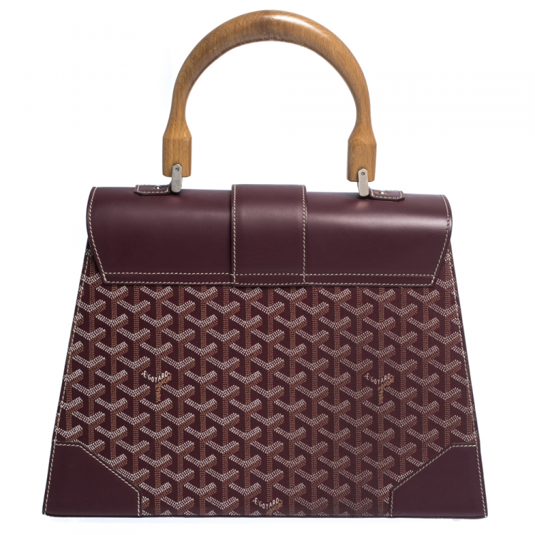 Pre Owned Goyard Burgundy Coated Canvas and Leather MM Saigon Top Handle Bag