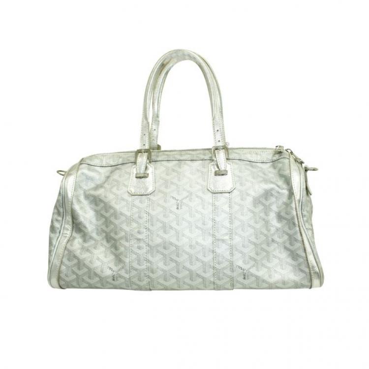 Pre Owned Goyard Silver Leather Goyardine Croisière 40 Bag