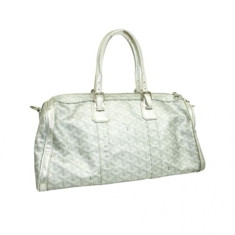 Pre Owned Goyard Silver Leather Goyardine Croisière 40 Bag