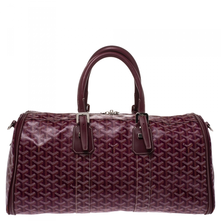 Pre Owned Goyard Burgundy Goyardine Coated Canvas and Leather Croisiere 50 Duffel Bag