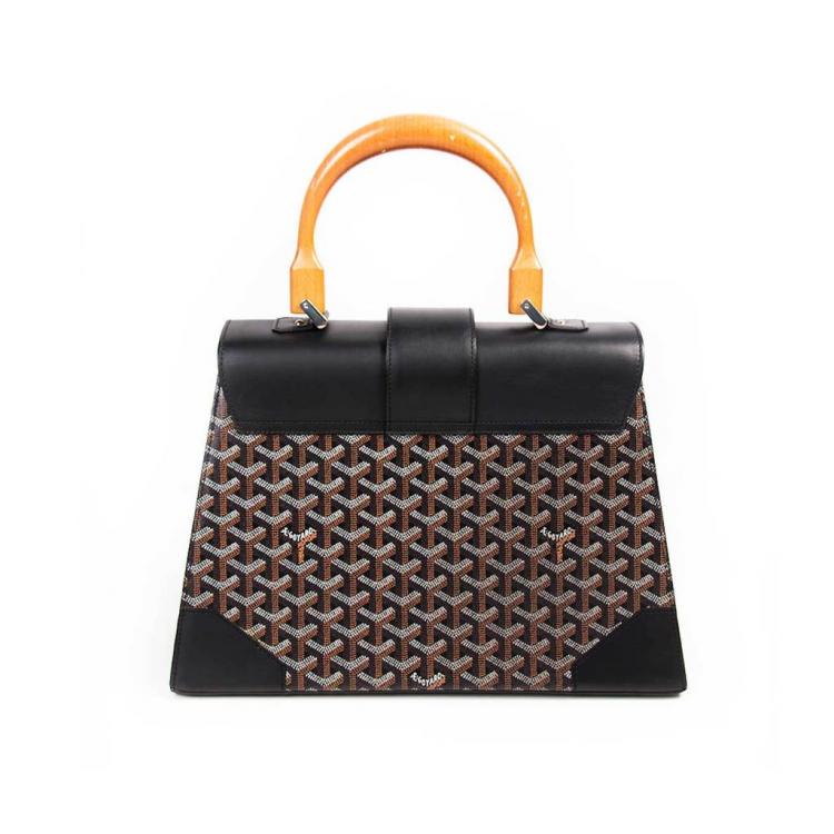 Pre Owned Goyard Black Coated Canvas and Leather MM Saigon Top Handle Bag