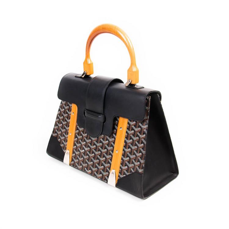 Pre Owned Goyard Black Coated Canvas and Leather MM Saigon Top Handle Bag