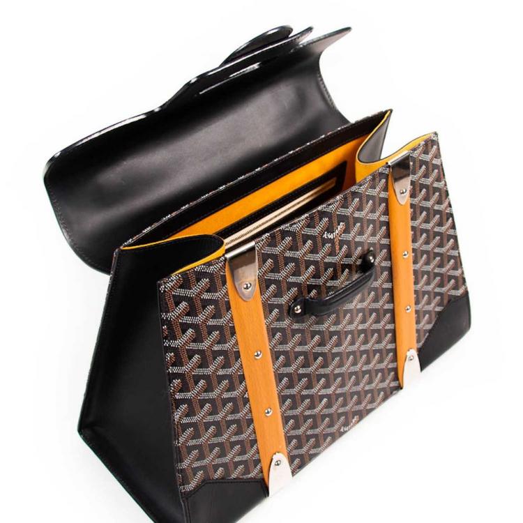 Pre Owned Goyard Black Coated Canvas and Leather MM Saigon Top Handle Bag
