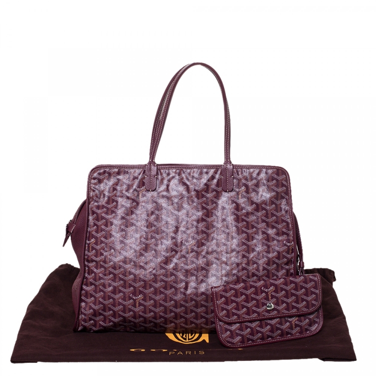 Pre Owned Goyard Burgundy Goyardine Coated Canvas and Leather Hardy PM Tote