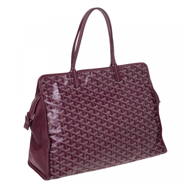Pre Owned Goyard Burgundy Goyardine Coated Canvas and Leather Hardy PM Tote
