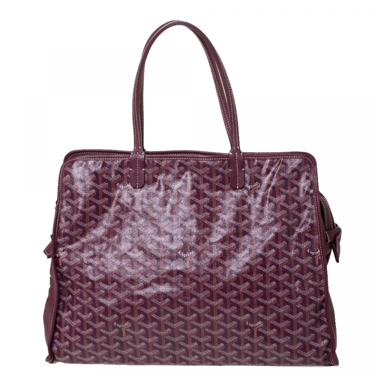 Pre Owned Goyard Burgundy Goyardine Coated Canvas and Leather Hardy PM Tote