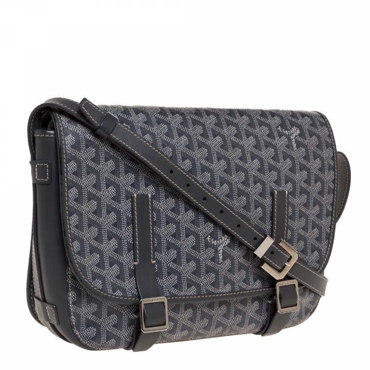 Pre Owned Goyard Grey Goyardine Coated Canvas and Leather Belvedere MM Saddle Bag