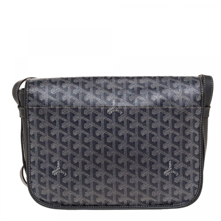 Pre Owned Goyard Grey Goyardine Coated Canvas and Leather Belvedere MM Saddle Bag