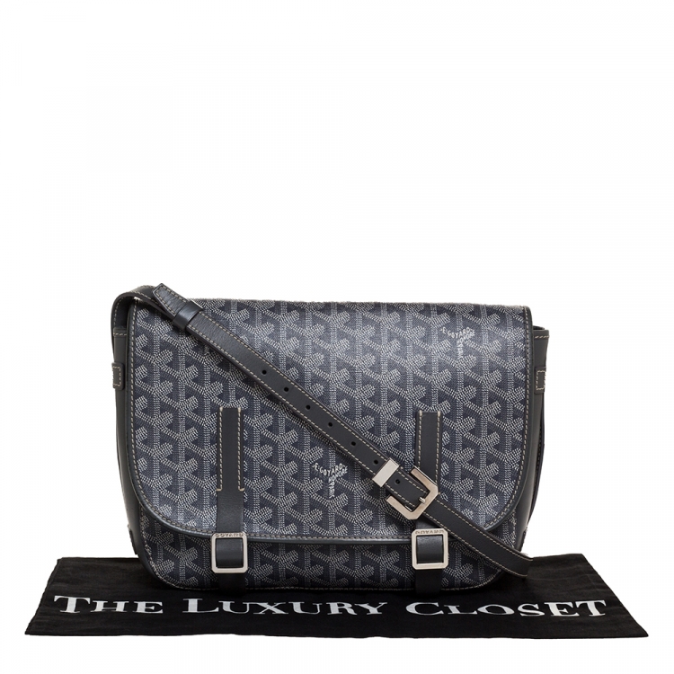 Pre Owned Goyard Grey Goyardine Coated Canvas and Leather Belvedere MM Saddle Bag