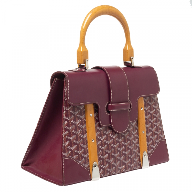 Pre Owned Goyard Burgundy Coated Canvas and Leather MM Saigon Top Handle Bag
