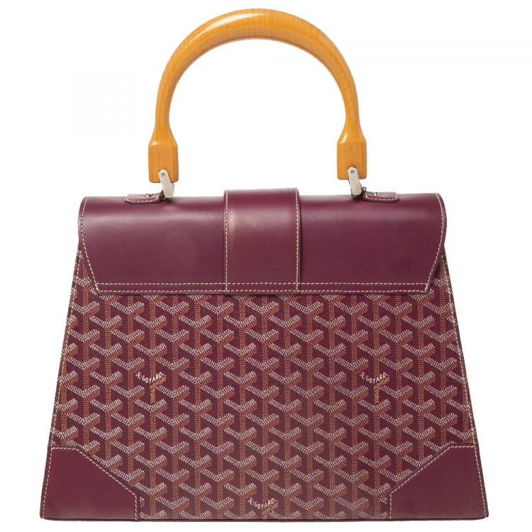 Pre Owned Goyard Burgundy Coated Canvas and Leather MM Saigon Top Handle Bag