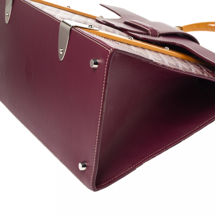 Pre Owned Goyard Burgundy Coated Canvas and Leather MM Saigon Top Handle Bag