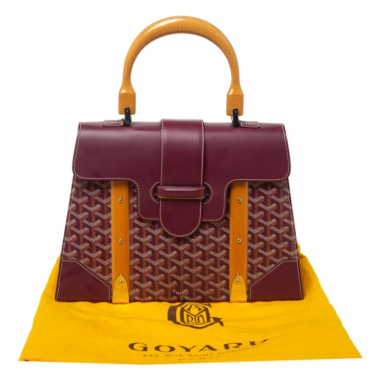 Pre Owned Goyard Burgundy Coated Canvas and Leather MM Saigon Top Handle Bag
