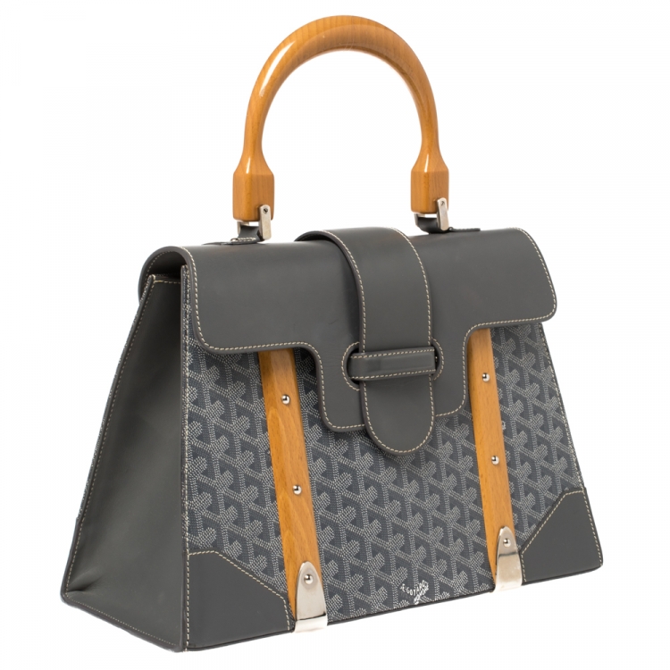 Pre Owned Goyard Grey Coated Canvas and Leather MM Saigon Top Handle Bag