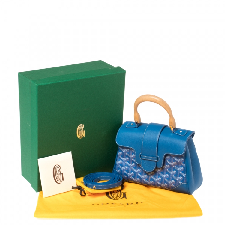 Pre Owned Goyard Blue Goyardine Coated Canvas And Leather Mini Saigon Top Handle Bag