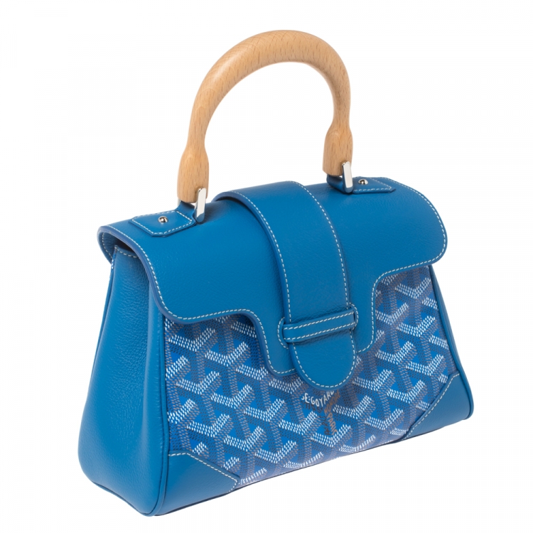 Pre Owned Goyard Blue Goyardine Coated Canvas And Leather Mini Saigon Top Handle Bag