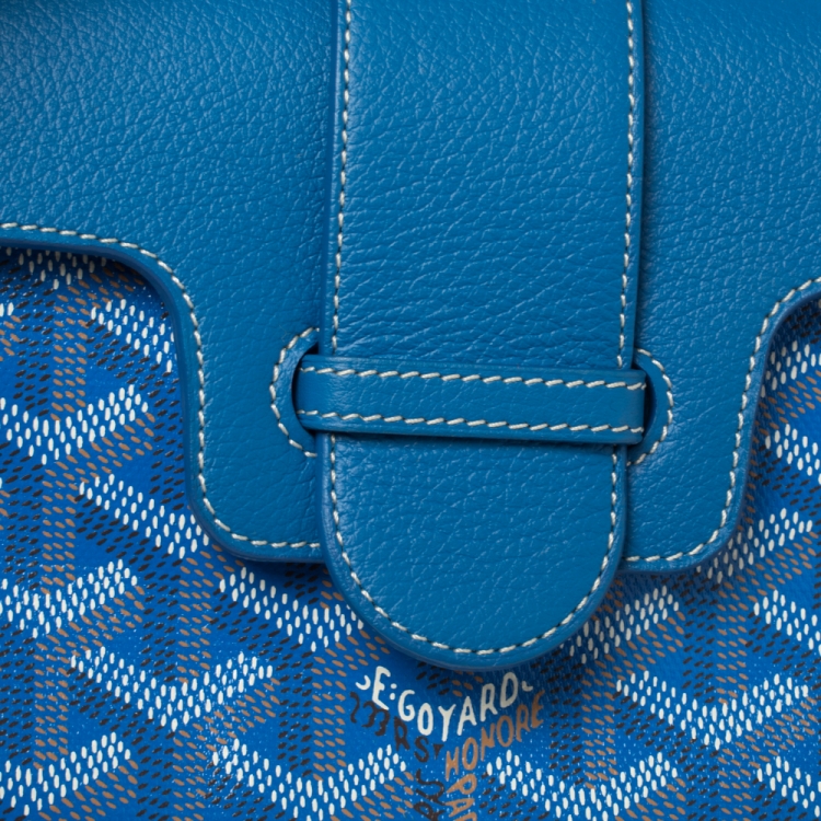 Pre Owned Goyard Blue Goyardine Coated Canvas And Leather Mini Saigon Top Handle Bag