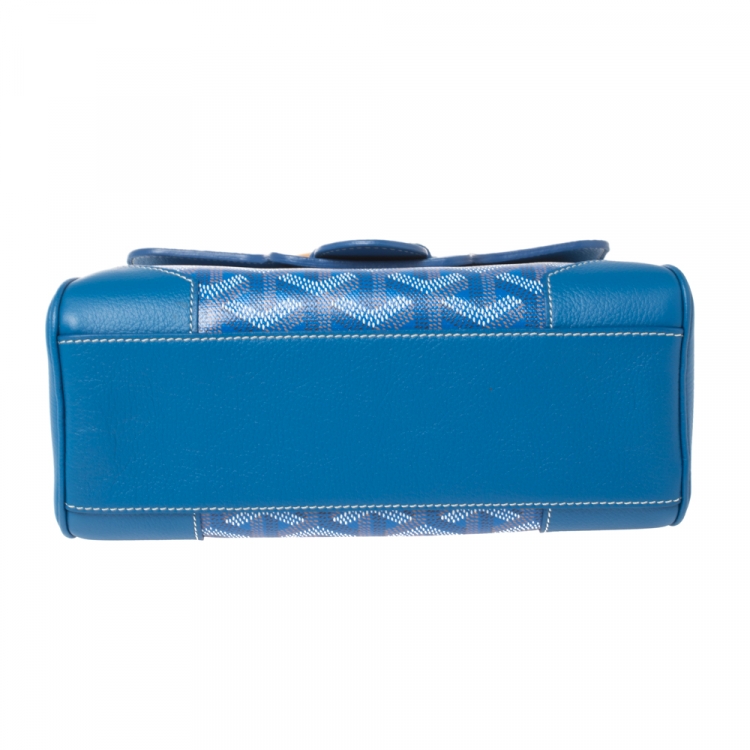 Pre Owned Goyard Blue Goyardine Coated Canvas And Leather Mini Saigon Top Handle Bag