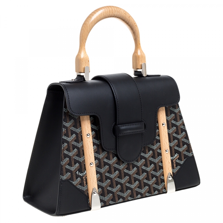 Pre Owned Goyard Black Goyardine Coated Canvas and Leather PM Saigon Top Handle Bag