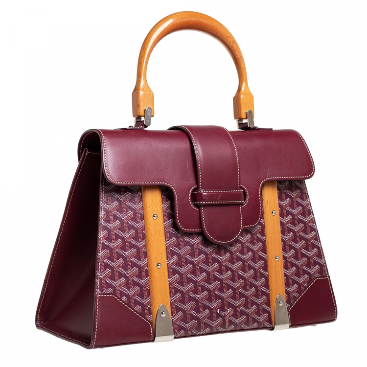 Pre Owned Goyard Burgundy Goyardine Coated Canvas and Leather Saigon MM Top Handle Bag