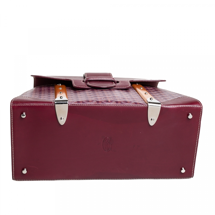 Pre Owned Goyard Burgundy Goyardine Coated Canvas and Leather Saigon MM Top Handle Bag
