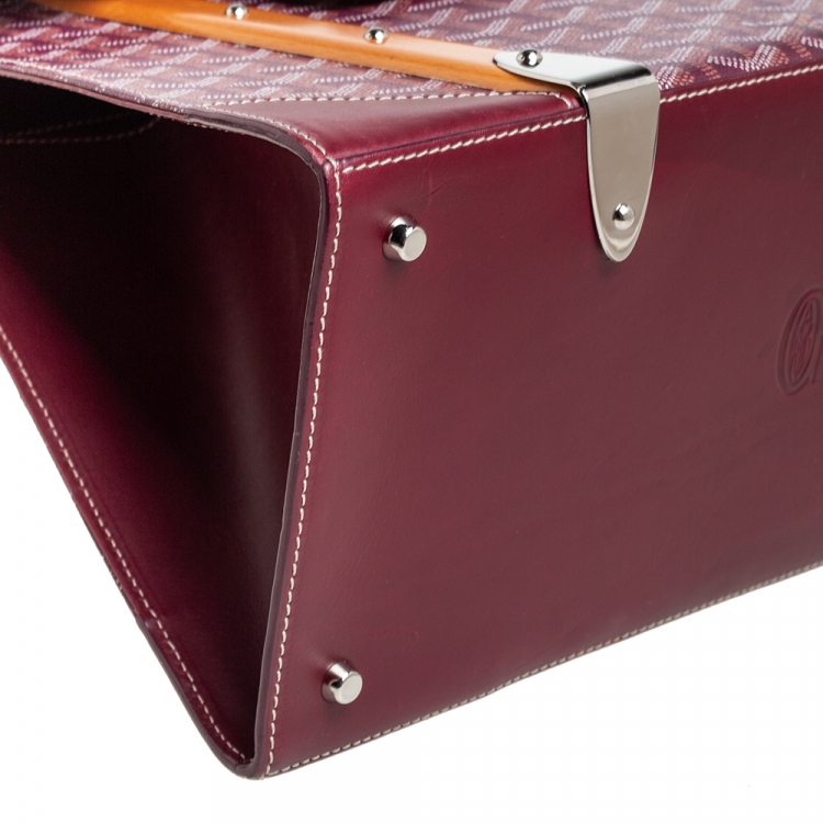 Pre Owned Goyard Burgundy Goyardine Coated Canvas and Leather Saigon MM Top Handle Bag