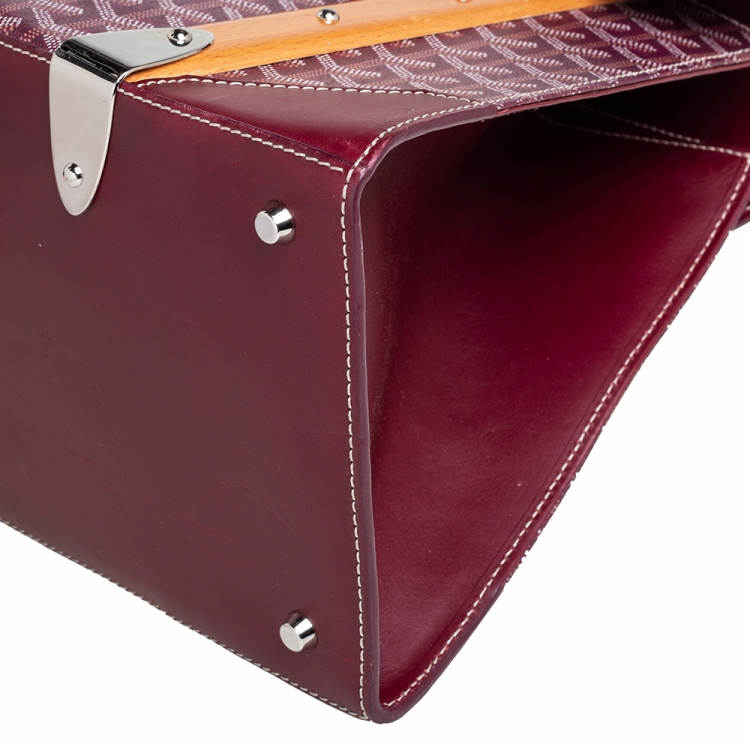 Pre Owned Goyard Burgundy Goyardine Coated Canvas and Leather Saigon MM Top Handle Bag