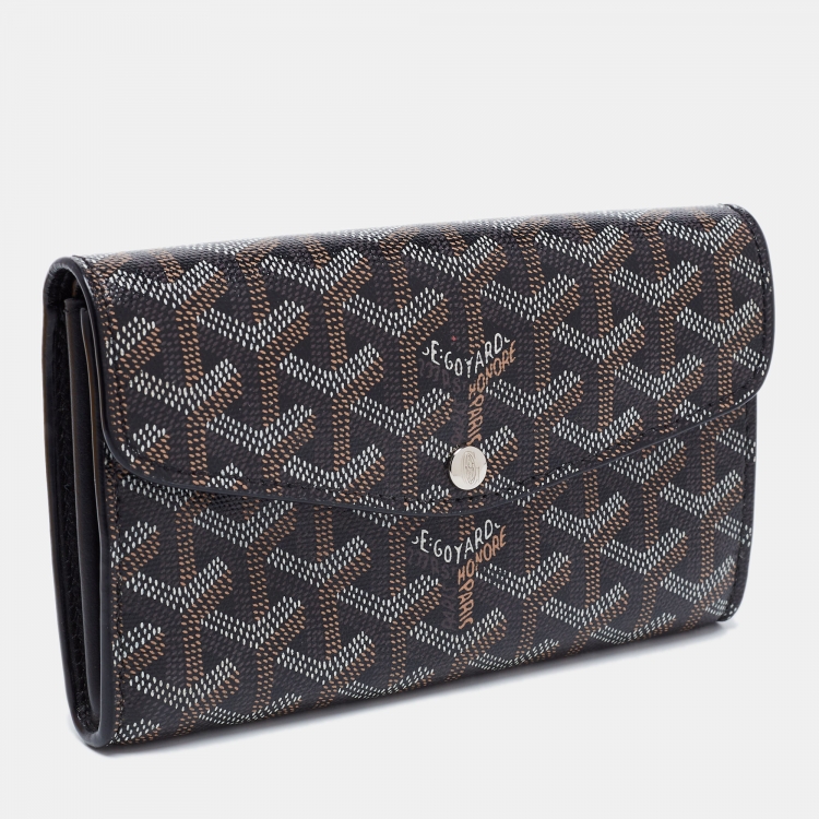 Pre Owned Goyard Black Goyardine Coated Canvas Double Flap Continental Wallet