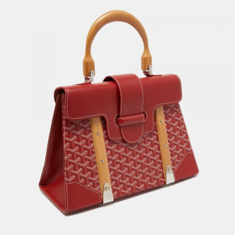 Pre Owned Goyard Red Goyardine Coated Canvas and Leather Saigon MM Top Handle Bag