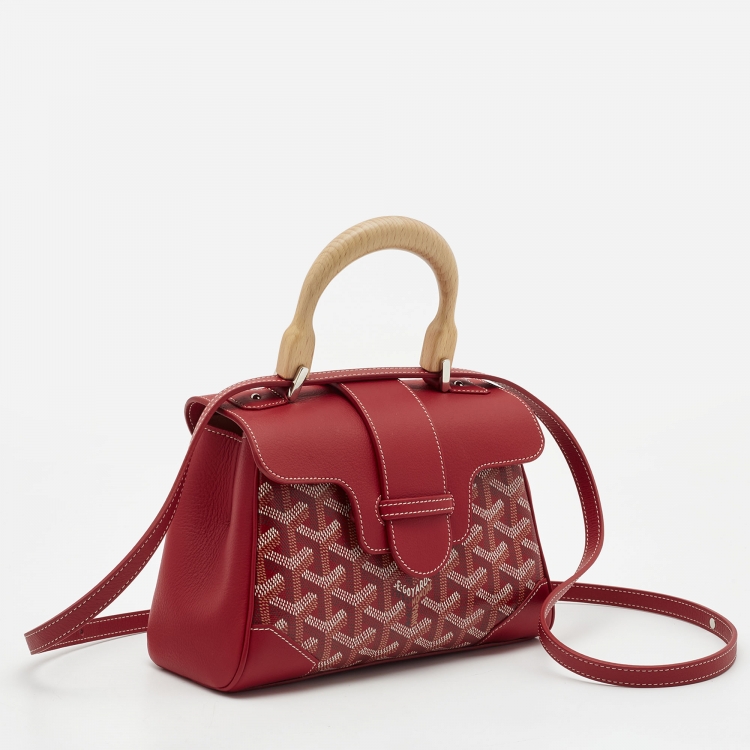 Pre Owned Goyard Red Goyardine Coated Canvas and Leather Mini Saigon Top Handle Bag