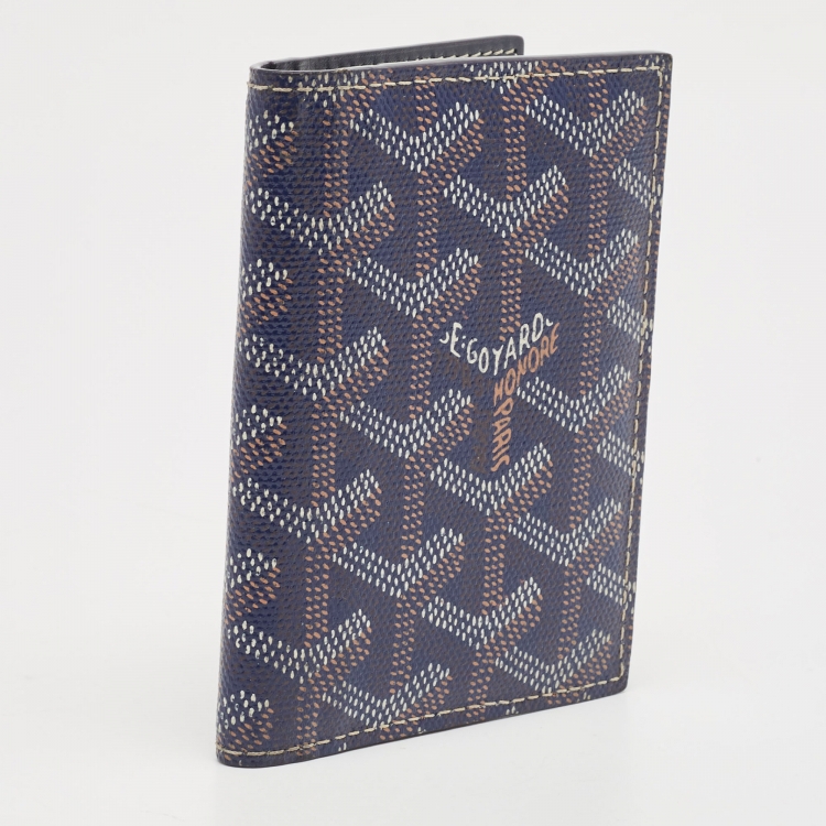Pre Owned Goyard Navy Blue Goyardine Coated Canvas Saint Marc Card Holder  
