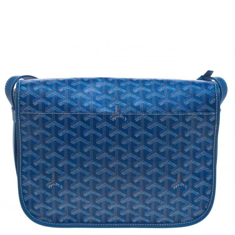 Pre Owned Goyard Blue Chevron Print Coated Canvas Belvedere MM Saddle Bag
